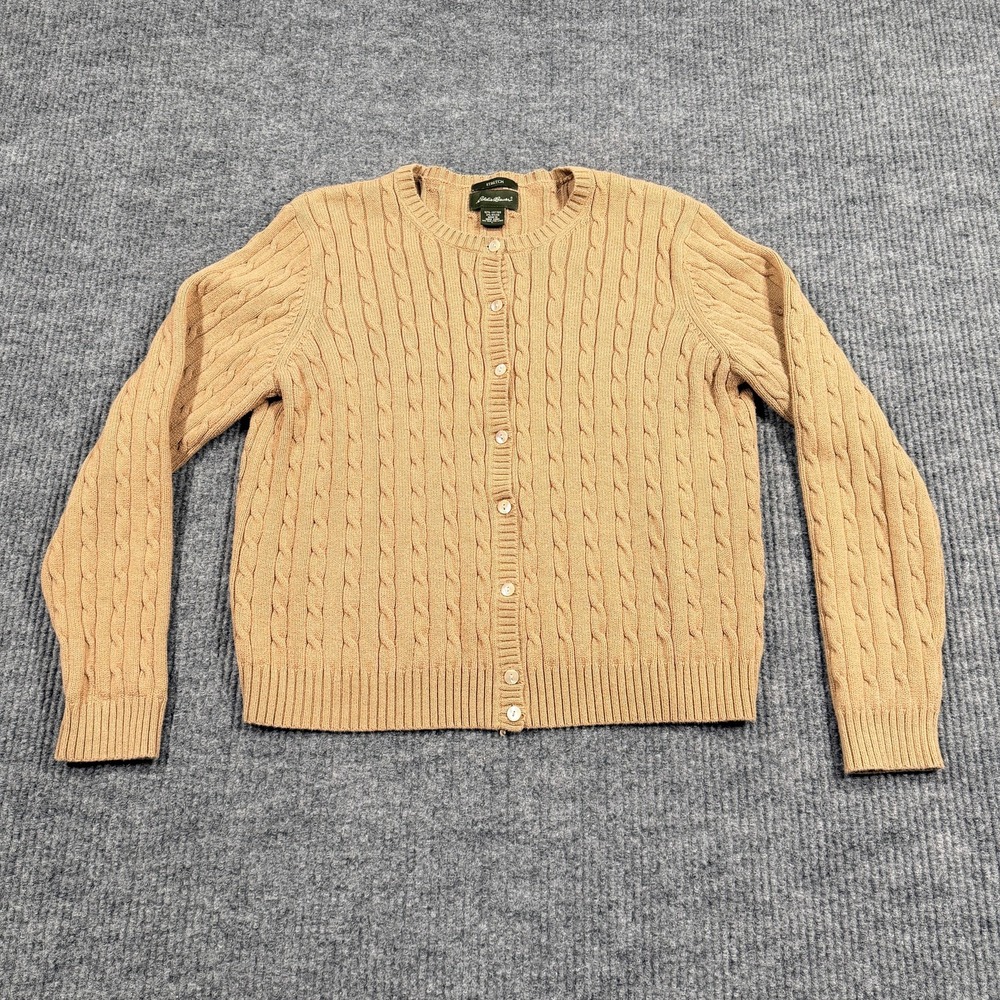Vintage Eddie Bauer Cardigan Sweater Womens Large Beige Cable Knit Button Front
